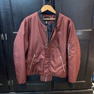 H&M Aviator Bomber Jacket Sz XL  Maroon / Burgundy military zip up